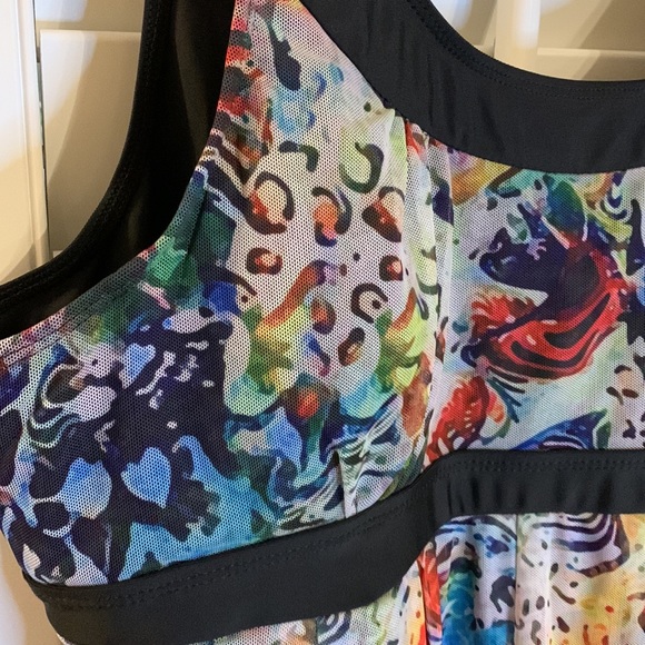 Swimsuit one piece tiered Scoop Neck Swimdress colorful print Size XXL - Picture 14 of 16
